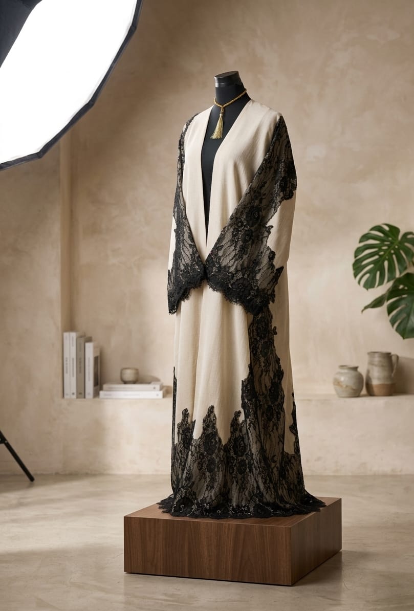 Beige abaya with french lace
